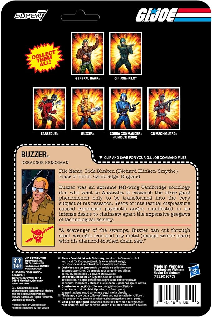 Super7 G.I. Joe Buzzer - 3.75" G.I. Joe Action Figure with Accessory Classic Cartoon Collectibles and Retro Toys