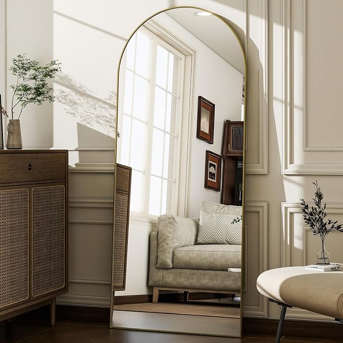 57" x 20" Arched Full Length Mirror - Wall Mounted/Floor Mirror Aluminum Alloy Frame Full Body Mirrors for Bathroom Living Room Bedroom and Entryway,Gold
