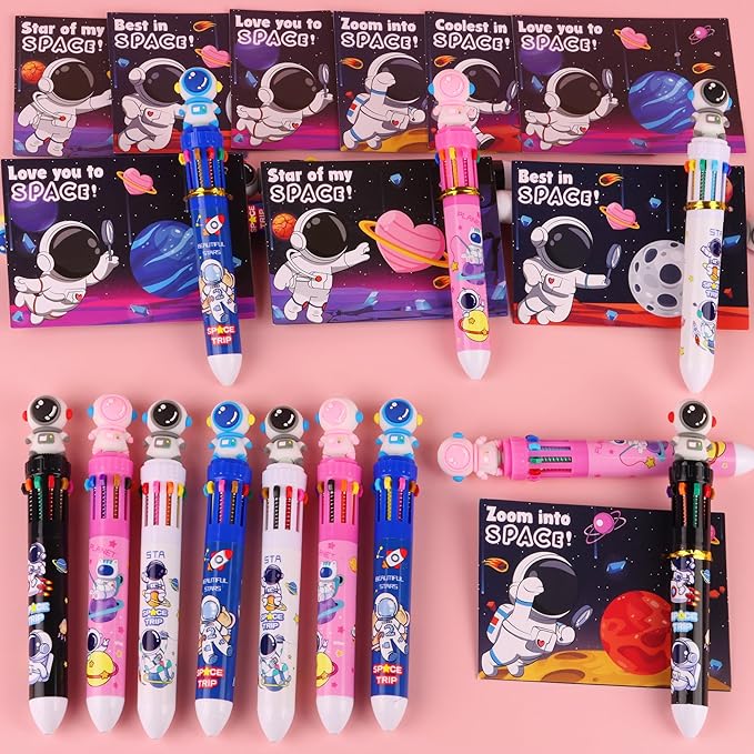 24 Pack Valentines Day Gifts for Kids Classroom Multicolor Ballpoint Pen with Valentines Day Cards for Kids School, Valentines for Kids Classroom Class Exchange Gifts Prize Party Favors for Boys Girls