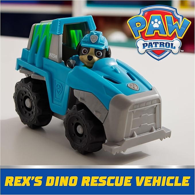Paw Patrol, Rex’s Dinosaur Rescue Vehicle, Toy Truck with Collectible Action Figure, Sustainably Minded Kids Toys for Boys & Girls Ages 3 and Up