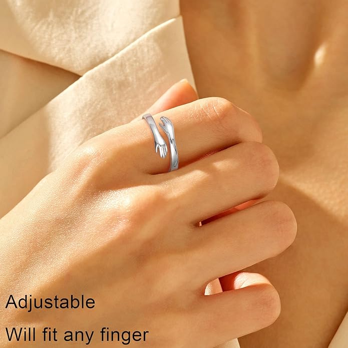 Yesteel Valentines Gifts for Kids Teen Girls - S925 Sterling Silver Hug Ring for Teen Girls Women, Adjustable Ring Jewelry Mothers Day Birthday Gifts for Daughters Mom Sister Wife Friends Grandma
