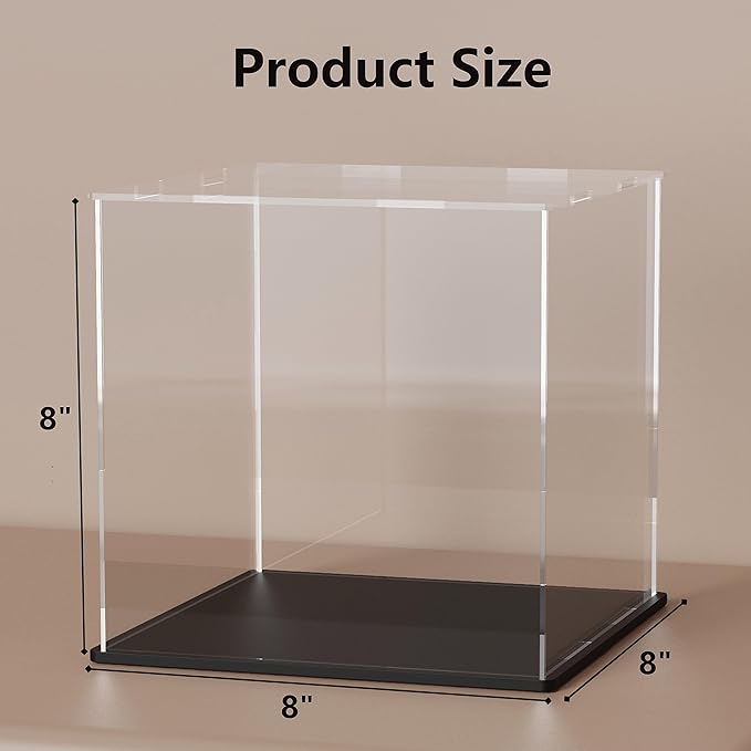 8 Inch Acrylic Display Case for Showcase, Clear Square Acrylic Box for Displaying Toys, Collectibles, Figures and Arts