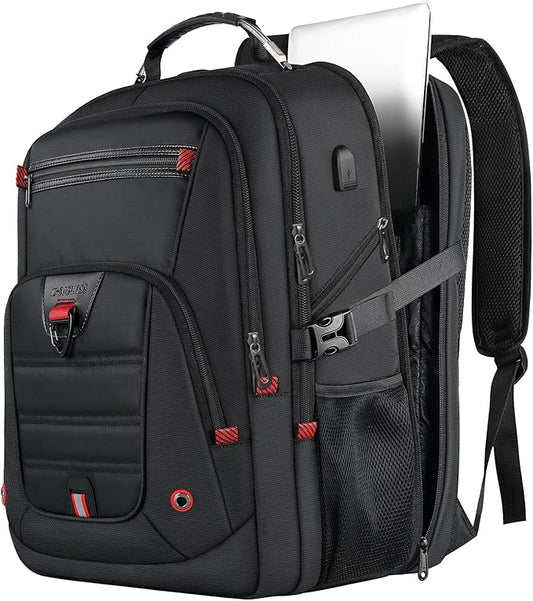Z-MGKISS Extra Large Travel Backpack, 52L TSA Backpack 17.3 Inch, Anti-Theft 17 Inch Big Business Laptop Backpack for Men & Women, Water Resistant College Rucksack Bag with USB Port, Black
