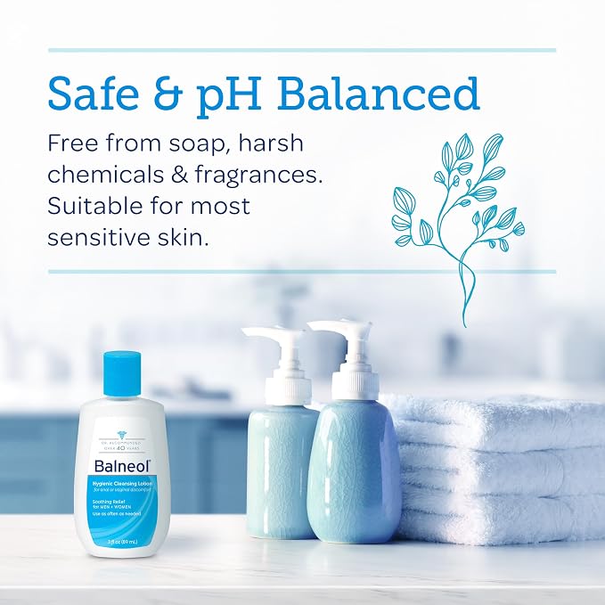 BALNEOL Cleansing Lotion, Cleans, Soothes & Moisturizes, Relieves Anal & Vaginal Irritation & Itching, Non-Greasy, Safe for Pregnancy, Post-Partum, Diarrhea & Hemorrhoids, 3oz, Pack of 1