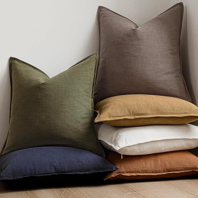Foindtower Pack of 2, Decorative Linen Solid Throw Pillow Covers Accent Lumbar Cushion Case Boho Farmhouse Pillowcase for Chair Couch Sofa Bedroom Living Room Home Decor 12x20 Inch Light Coffee