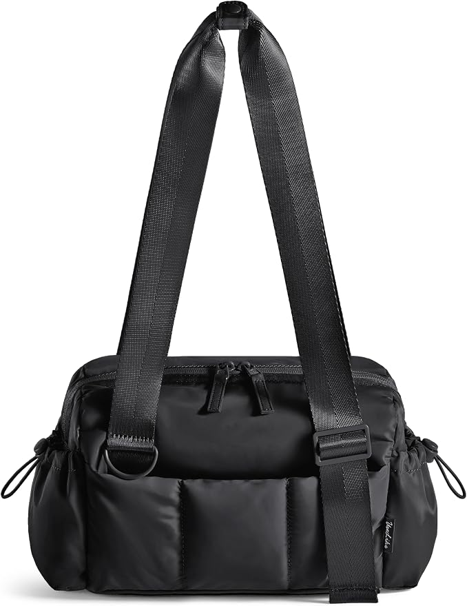 Uselike Small Gym Bag for Women, 7L Mini Duffle Bag for Travel, Lightweight Quilted Puffer Bag for Daily, Cute Shoulder Bag for Dance with Wet Pocket (Black)