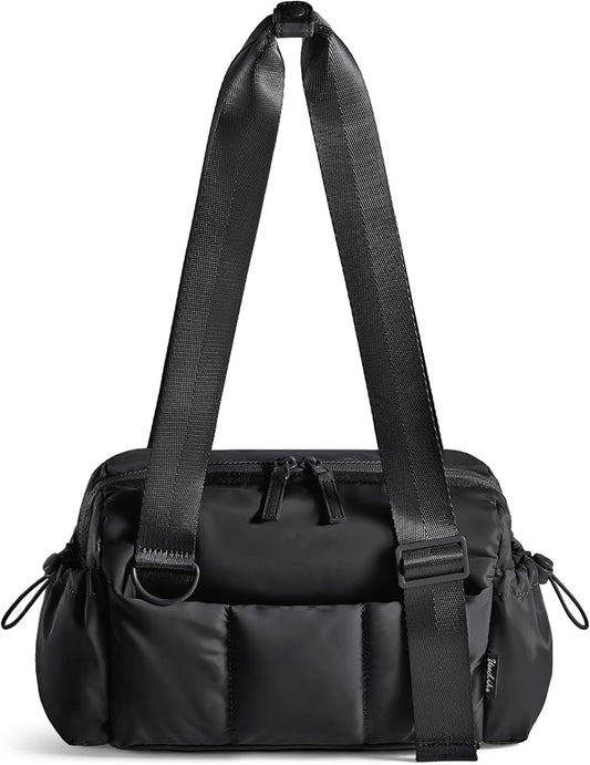 Uselike Small Gym Bag for Women, 7L Mini Duffle Bag for Travel, Lightweight Quilted Puffer Bag for Daily, Cute Shoulder Bag for Dance with Wet Pocket (Black)