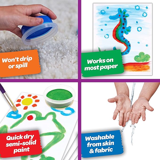Crayola Spill Proof Paint Set - Toddler Stocking Stuffer, Washable Paint for Kids, Includes Paint Brush & Paper, No Drip, Less Mess Arts & Crafts, Ages 3+ (Pack of 2)