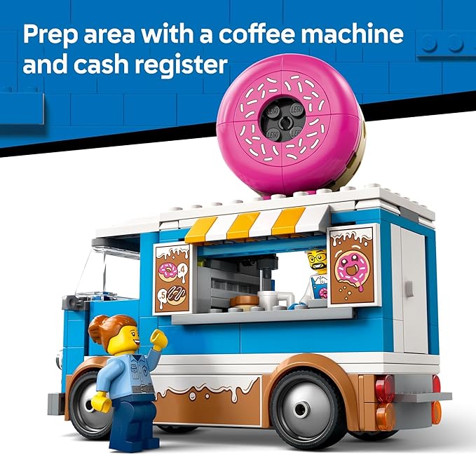 LEGO City Donut Truck Toy - Building Toy for Kids, Boys and Girls, Ages 5+ - Gift for Birthdays - Mobile Donut Stand W/ 2 Minifigures & Other Accessories - 60452
