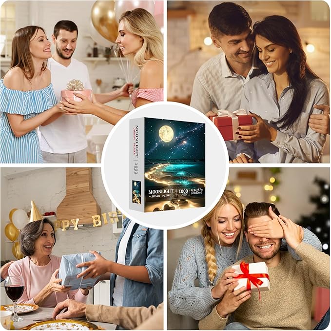 Moonlight Jigsaw Puzzles for Adults 1000 Pieces, Sparkling Beach Nature Landscape 1000 Piece Puzzle for Adults, Fun Hard Difficult Impossible Challenging Jigsaw Puzzles 1000 Pieces