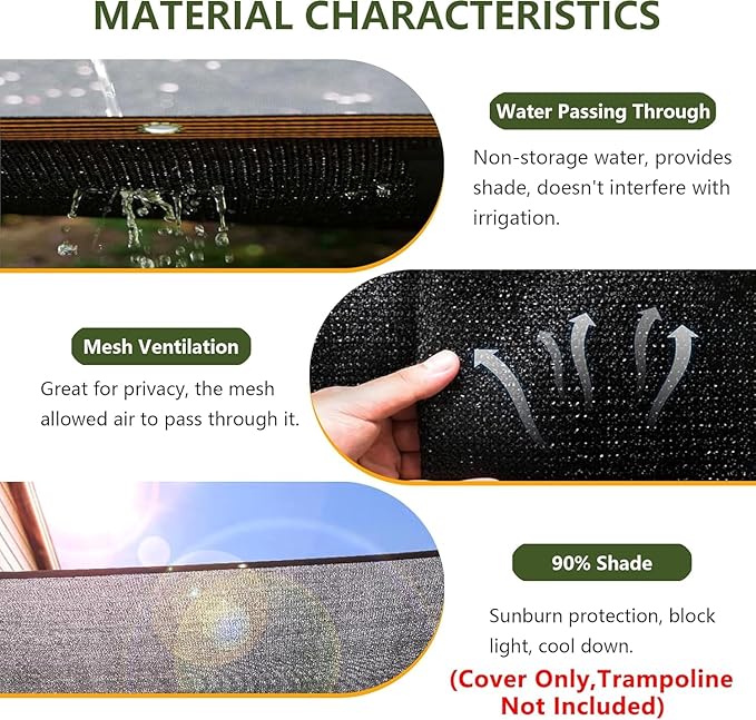 Trampoline Shade Cover, Sun Shade Cover Round 90% Sunblock Shade Cloth w/Rope, Sun Protection Trampoline Canopy for Outdoor Backyard Playground Accessories(Tent Only)