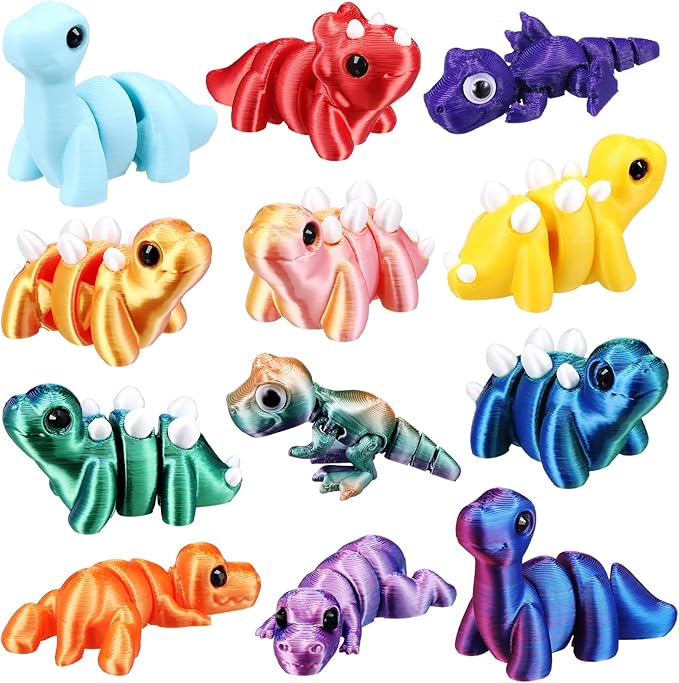 Honoson 12 Pcs 3D Printed Fidget Toy 3D Printed Dinosaur Small Animal Toy Flexible Cute Articulating Pet Stress Relief Fidget Toys for Play and Display(5cm)