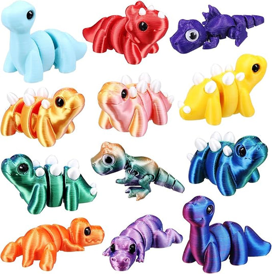 Honoson 12 Pcs 3D Printed Fidget Toy 3D Printed Dinosaur Small Animal Toy Flexible Cute Articulating Pet Stress Relief Fidget Toys for Play and Display(5cm)