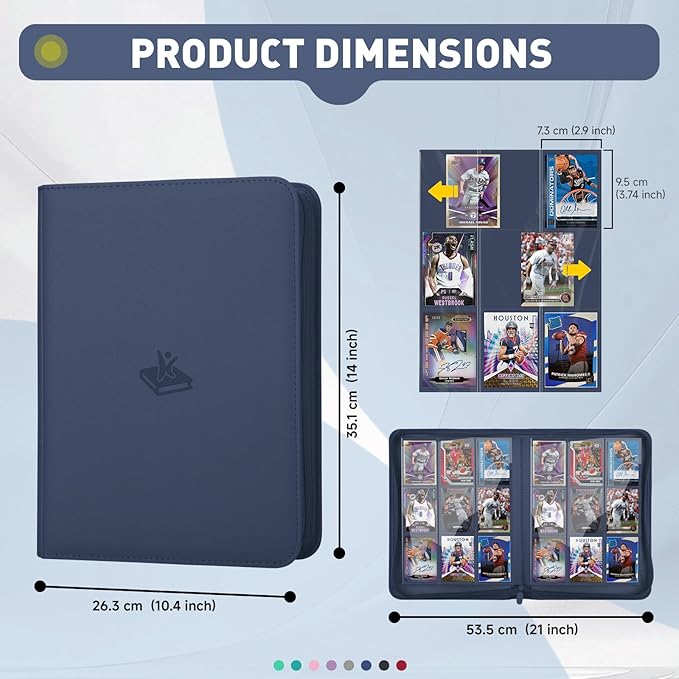Trading Card Binder 9 Pocket - 180 Cards Capacity, Side Loading Card Album with Zipper Closure, Card Collection Holder for TCG, Game Cards, Sports Cards, Yugioh（Navy Blue）