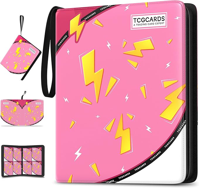 Trading Card Binder 4 Pocket,400 Pocket Card Collection Binder with 50 Removable Sleeves,PU Waterproof Top Card Book,3-Ring Zipper Collectible Trading Card Album for MTG/TCG/Card Holder Gift（Pink）