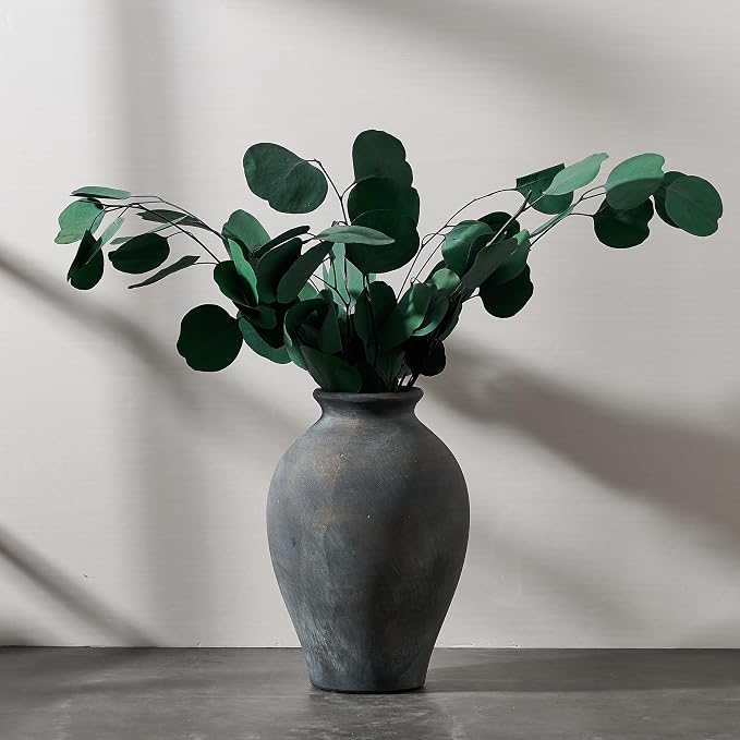 SIDUCAL Ceramic Vintage Flower Vase | 9 Inch Large Pottery Rustic Farmhouse Boho Vase for Home Decor, Table, Living Room, Bathroom, Coffee Desk, Shelf, Mantel Decoration, Wedding, Bronze