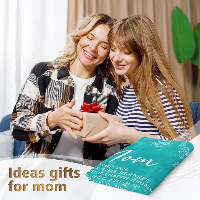 GiltGlimmer Mom Birthday Gifts, Mom Floral Blanket Teal, 60" x 50" | Gifts for Moms from Daughter Son, We Love You Present for Mother Mommy Christmas Mothers Day