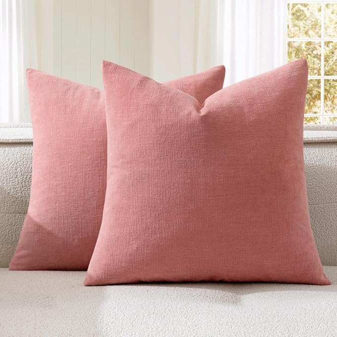 MIULEE Coral Red Chenille Couch Throw Pillow Covers, 18x18 | Set of 2, Soft Romantic, Farmhouse Modern Home Decor, Decorative Pillowcases for Sofa Living Room Bed
