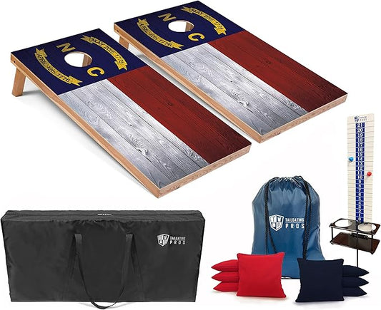 Tailgating Pros 4x2 Regulation Cornhole Boards Flag Set- Includes 8 Bean Bags, Carrying Cases, and Score Keeper - Optional LED Lights