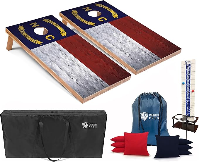 Tailgating Pros 4x2 Regulation Cornhole Boards Flag Set- Includes 8 Bean Bags, Carrying Cases, and Score Keeper - Optional LED Lights