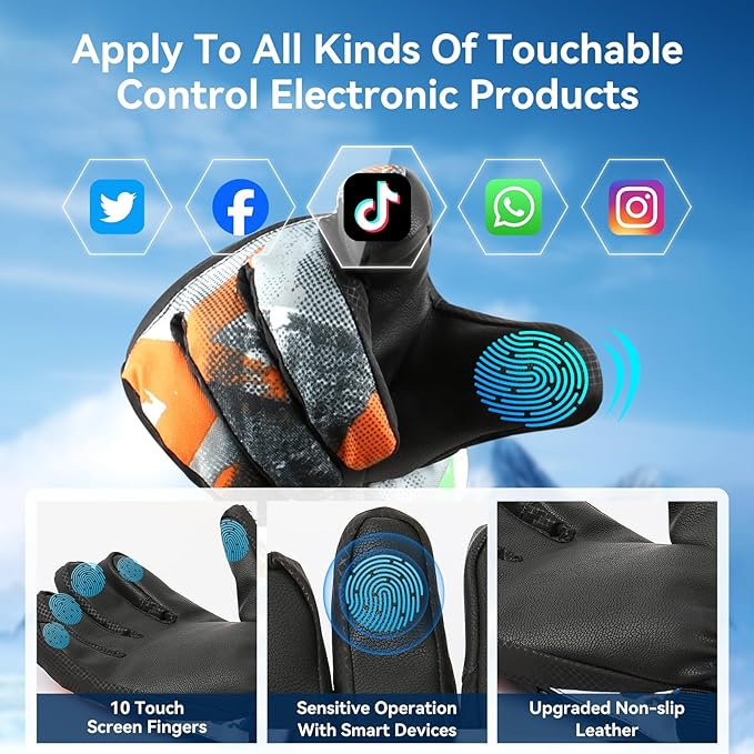 Ski Gloves,Snow Gloves,Waterproof Cold Weather Winter Gloves for Parent Boys Girls- Cycling, Driving, Running
