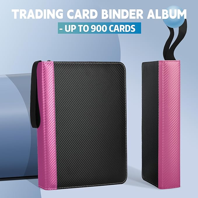 9 Pockets Trading Card Binder with Sleeves Card Organizer, 900 Double Sided Pocket PU Card Collection Binder, Baseball Binder,for Sports Card, MTG, TCG Yugioh Card (Pink)