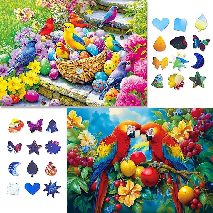 Unique Shaped Jigsaw Puzzles for Adults 1000 Pieces, 2 Pack Adult Puzzles,Egg Birds and Fruit Birds Theme,Difficult Puzzles for Adults,Cooperative Family Games for Family Game Night
