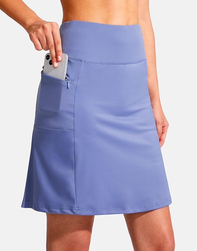 19" Ruffled Golf Skirts for Women | 3 Zipper Pockets, Knee Length, High Waisted, Long Skorts for Athletic, Casual, Tennis, Pickleball
