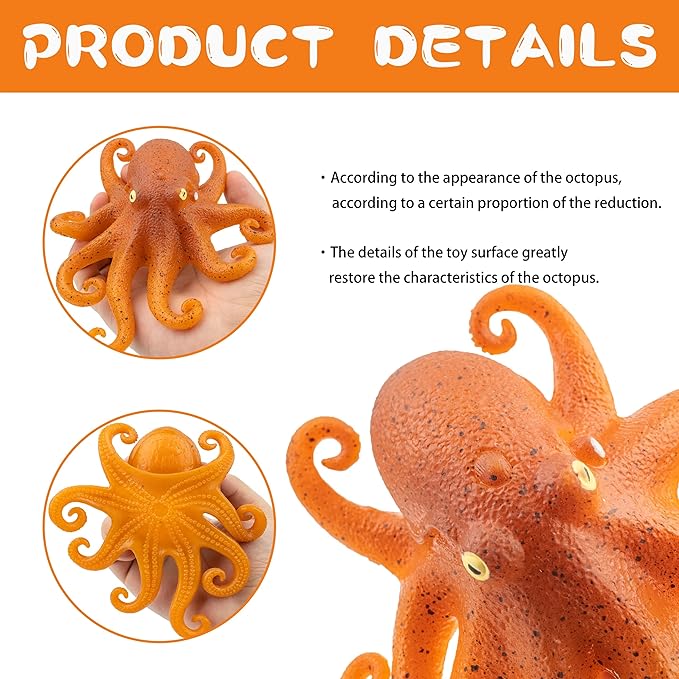 Mini Realistic Under The Sea Life Figure for Toddler Bath Bathtub, TPR Super Stretch Octopus Toy, Great for Kids' Parties, Gifts & School Projects (Octopus)