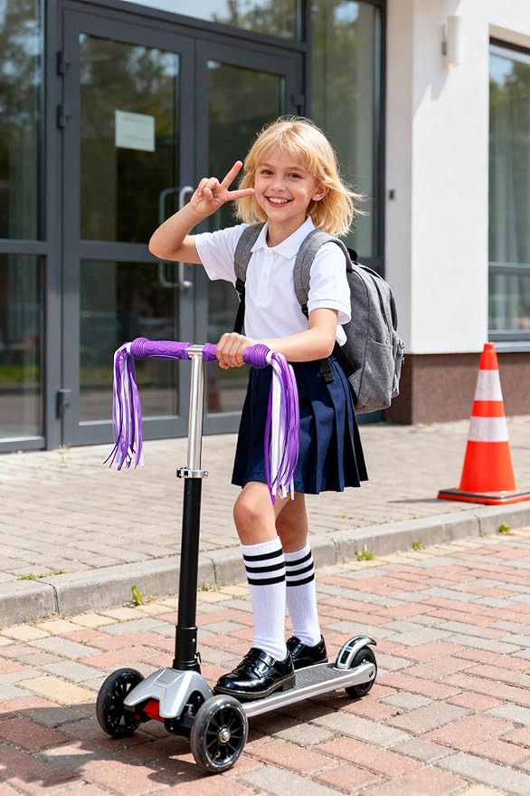 PLATT Kid's Bicycle Handlebar Streamers Colorful Ribbons Tassel for Girls Boys Bicycle Handlebar Scooter Handgrip (Violets 1Pair)
