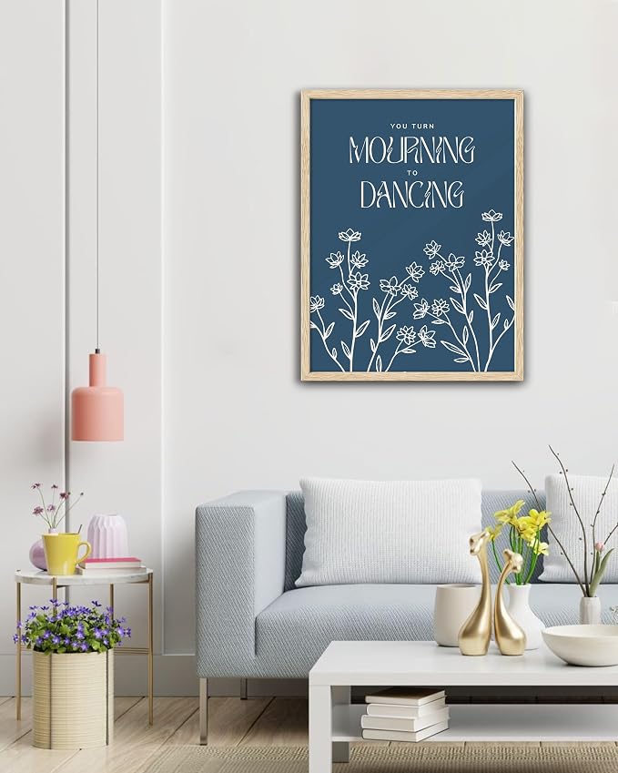 EcoHest 12x16 in Psalm 30:11 Mourning to Dancing Floral Christian Wall Art | Natural Oak Wood Frame with Canvas Wall Art, Scripture Bible Verse Wall Decor for Bedroom, Living Room, Office, Church, 1Pack