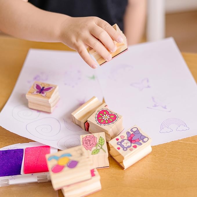 Melissa & Doug Friendship Wooden Stamp Set with 9 Stamps and 2-Color Inkpad - Kids Crafts and Art Supplies for Kids, Arts & Crafts for Ages 4+ - FSC Certified