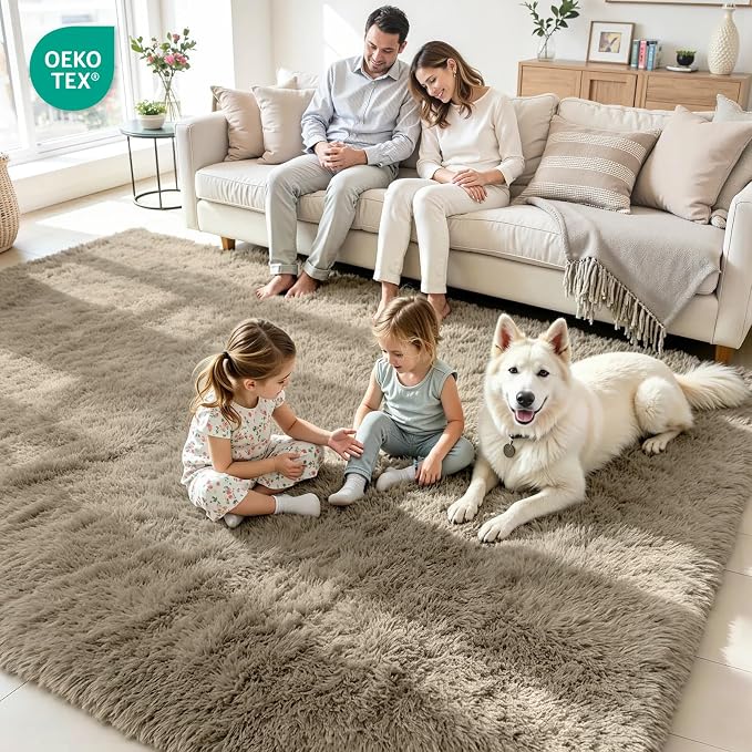 4x6 Area Rug for Living Room, Ultra Soft Fluffy Grey Camel Rugs for Bedroom, Non Slip Large Shag Carpet, Fuzzy Plush Nursery Rug, Thick Washable Indoor Floor Carpets for Kids Office Dorm Home Decor