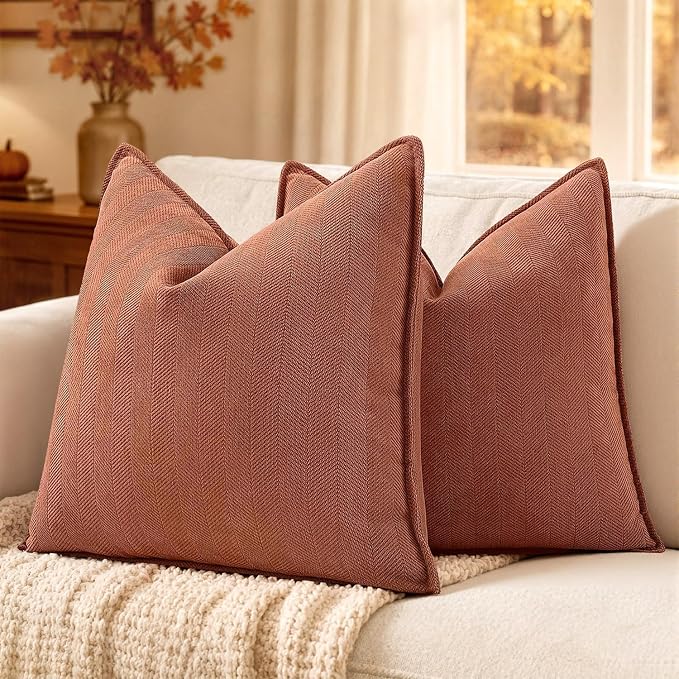 MIULEE Pack of 2 Fall Burnt Orange Decorative Chenille Pillow Covers 20x20 | Soft Couch Throw Pillows,Farmhouse Cushion Covers with Elegant Design for Sofa,Bedroom,Living Room,Spring Home Decor