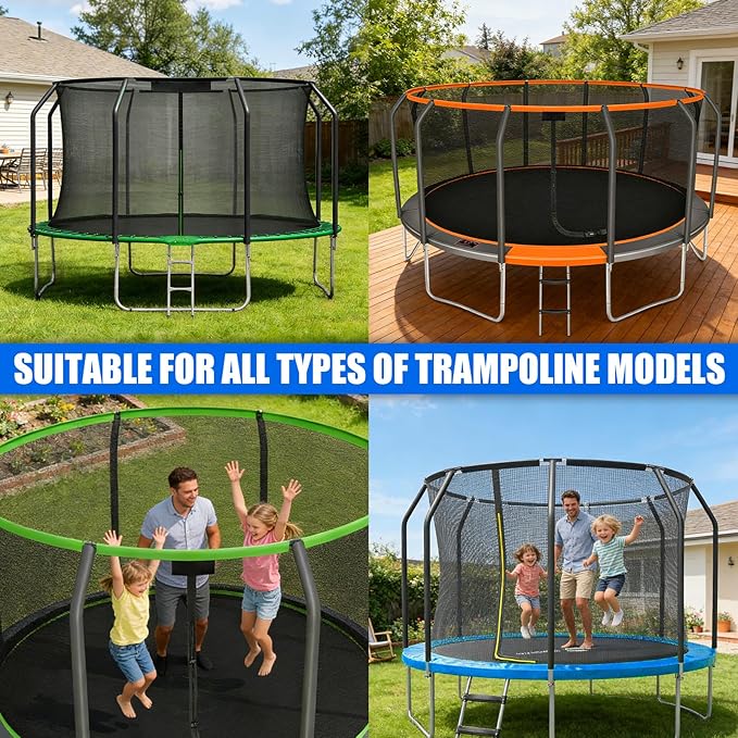 2PCS Trampoline Poles Replacement, 1mm Thick, Fits 1.65'' / 4.2CM Inner Diameter for 10-16FT Jumpzylla Trampolines, Complete Kit with Protective Foam Sleeves & Mounting Hardware