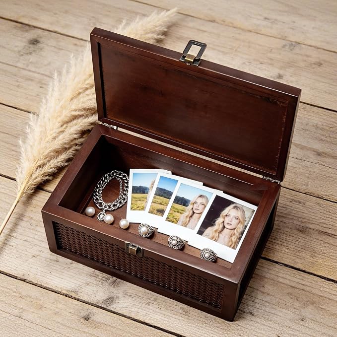 Keepsake Box, Vintage Memory Box for keepsakes, Rattan Decorative Boxes with Lids Set of 2, Wedding Decorative Box for Crafts, trinket and Photo, Home Decor