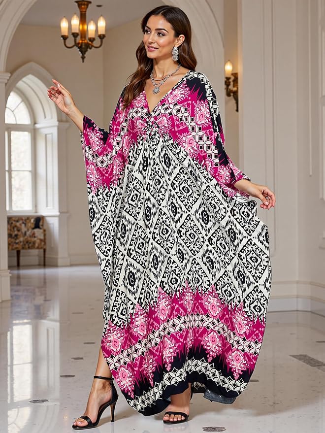 Mumu Dresses for Women Plus Size, Bohemian Kaftan Beach Cover Up Long Maxi Nightgown Soft Loungewear
