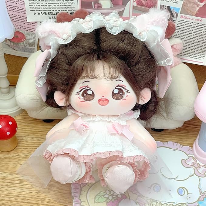 CALEMBOU Plush Doll - 20cm Soft Cute Cotton Anime Kawaii Dress-Up Doll with Skeleton & Clothes (Chacha)