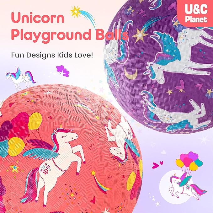 U&C Planet 2 Pack Playground Balls for Toddler Kids, 6 inch 8.5 inch Cartoon Rubber Balls with Pump, Dodgeball Kickball for Outdoor & Indoor Game, Great Gift for Boys Girls Aged 1 and Above