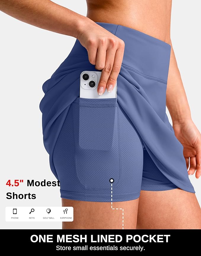 14"/16" Skorts with 3 Pockets | Side Slits, High Waisted, Built-in Shorts, A Line, Casual, Pickleball, Athletic, Golf, Tennis Skirt, for Women