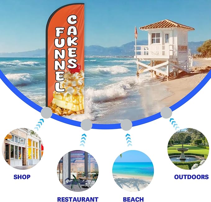 Funnel Cakes Feather Flag for Storefronts 6 FT (Flagpole Not Included) | Business Advertising Flag