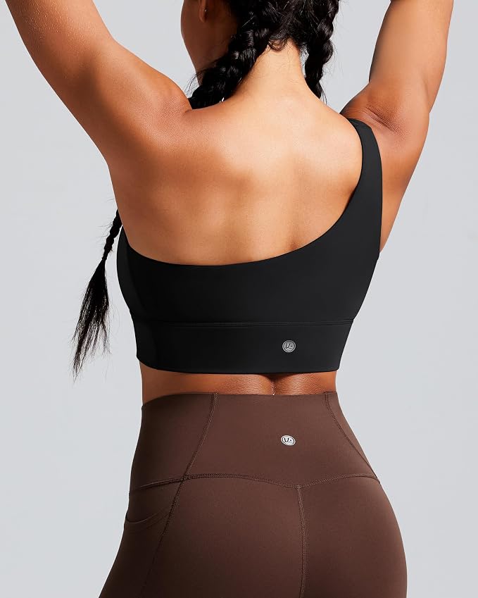 Queenie Ke Womens One Shoulder Sports Bra Left Side Strap Yoga Bras Gym Training Workout Crop Tops
