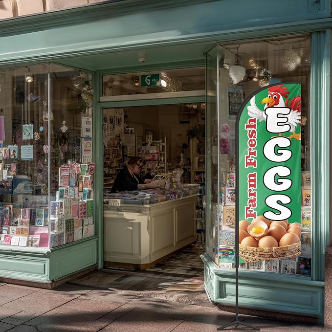 Fresh Eggs Feather Flag for Storefronts Fairs,6 FT (Flagpole Not Included) | Business Advertising Flag