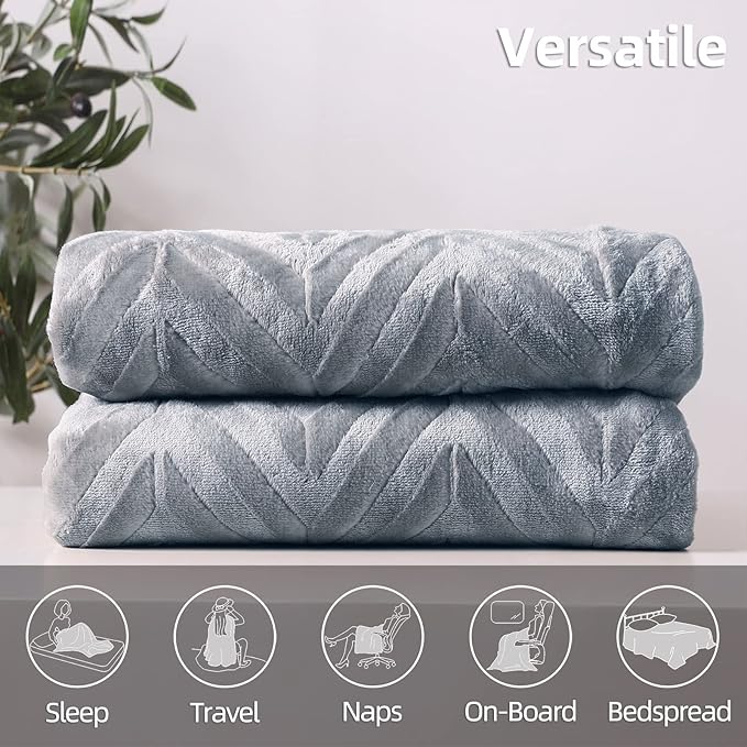 Whale Flotilla Flannel Fleece Fall Bed Blanket Twin Size, Silver Grey | Lightweight Breathable Soft Bedspread, Plush Fluffy Coverlet Chevron Design Decorative Blanket for Home Life, 60x80 Inch