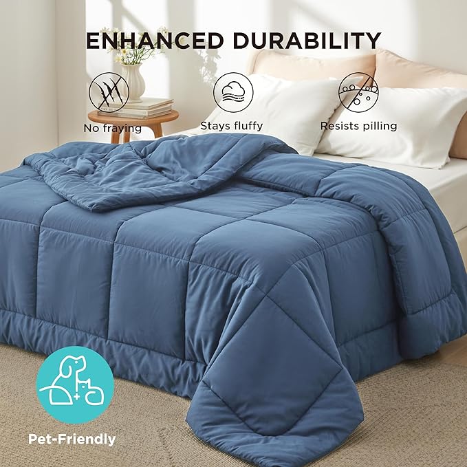Bedsure Comforter Duvet Insert - Quilted Comforters King Size, All Season Duvet, GentleSoft Down Alternative Bedding, with 8 Tabs, Gifts for Women/Men, Dark Slate Blue, King 90 x 102 Inches