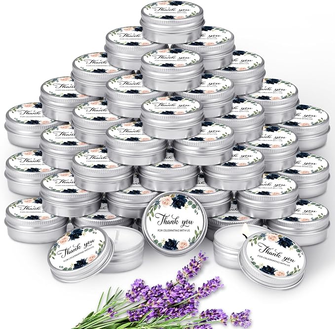 MTLEE 50 Pcs Wedding Candles Gift Favors for Guests 1 Oz Lavender Scented Soy Wax Aromatherapy Candle Favors for Bridal Shower Rustic Wedding Party Guests(Elegant Flowers)