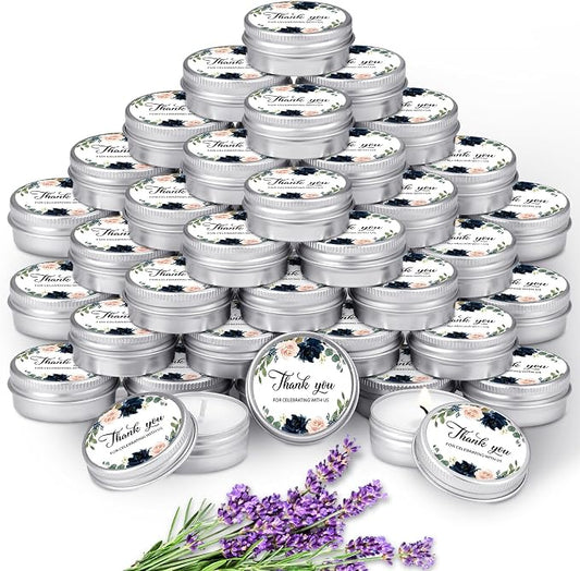 MTLEE 50 Pcs Wedding Candles Gift Favors for Guests 1 Oz Lavender Scented Soy Wax Aromatherapy Candle Favors for Bridal Shower Rustic Wedding Party Guests(Elegant Flowers)
