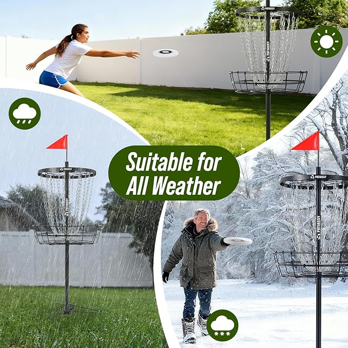 Disc Golf Basket with 24/12 Heavy Duty Chains, Disc Golf Target with Adjustable Height/Sound Reducer & Remote LED Light & Light Up Discs, Durable Practice Goal with Ground Stake for Backyard