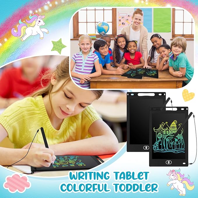 Tinlade 12 Pack LCD Writing Drawing Tablets 8.5 Inch Bulk Colorful Doodle Board Erasable Electronic Painting Drawing Pads Learning Toy Gifts for Kids Christmas School(Black)