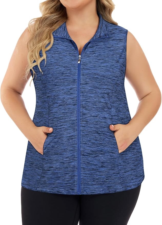 Misyula Style Plus Size Womens Golf Shirt Full-Zip with Pockets Tank Tops | Sleeveless, Quick Dry, Moisture-wicking, Lightweight Vests, Athletic, Tennis, Running, Workout, Casual, Travel, Work